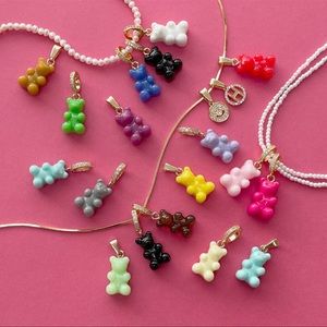 Hot Pink Teddy Bear Pendant on pave loop (Colored Charms for Jewelry)